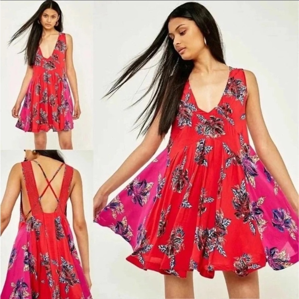 NWOT Free People mini swing dress floral block print